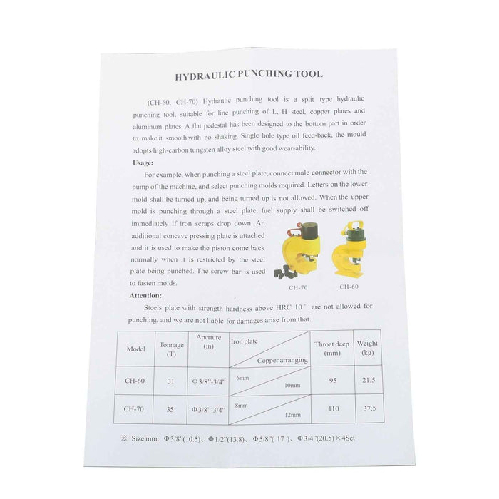 DURAFORCE CH-70 Hydraulic Punching Tool Copper/ Angle Iron Hole Puncher 350KN / 35T