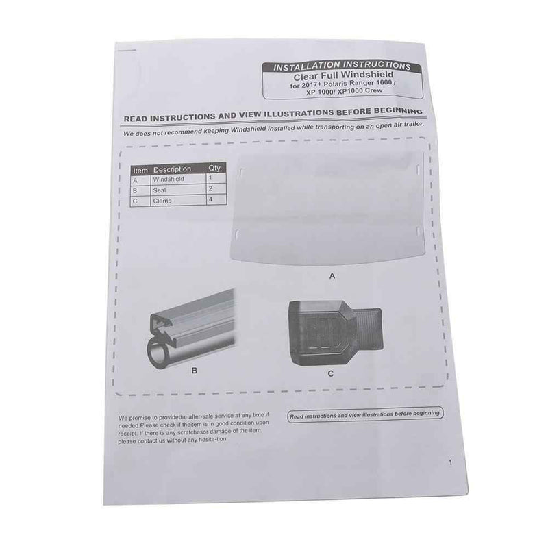 DURAFORCE Front Windshield For Polaris Ranger 1000/XP 900/1000/ Crew XP 1000 2014-2023 New