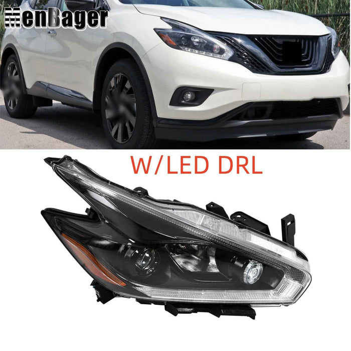 DURAFORCE Passenger Side Headlight Assembly w/LED DRL For 2018 Nissan Murano Halogen Black