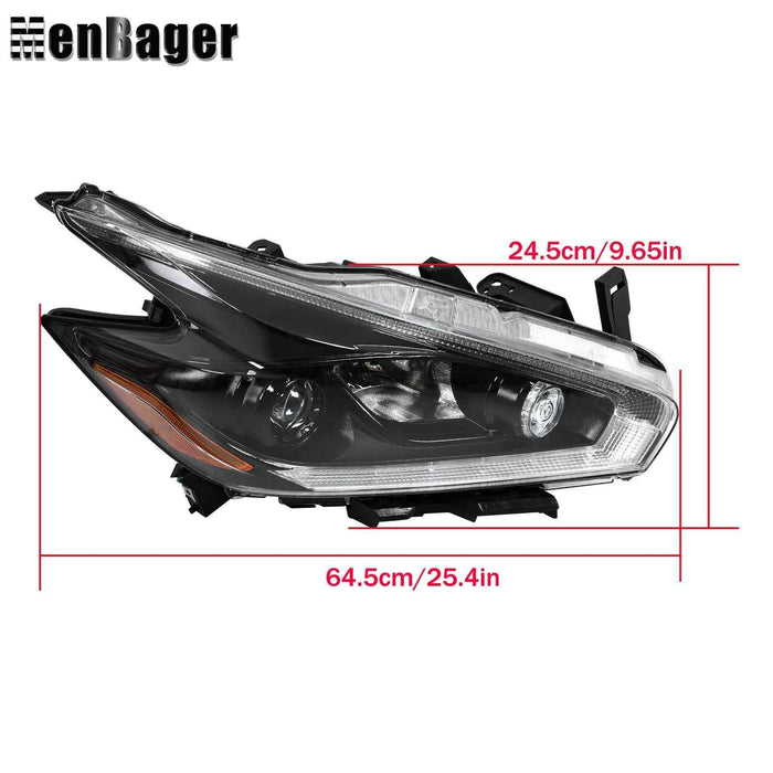 DURAFORCE Passenger Side Headlight Assembly w/LED DRL For 2018 Nissan Murano Halogen Black