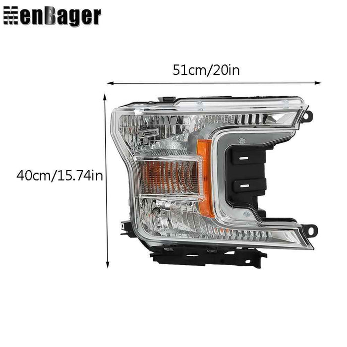 DURAFORCE Headlamps Clear Lens Halogen Fit For 2018 2019 2020 Ford F-150 LH+RH Headlights