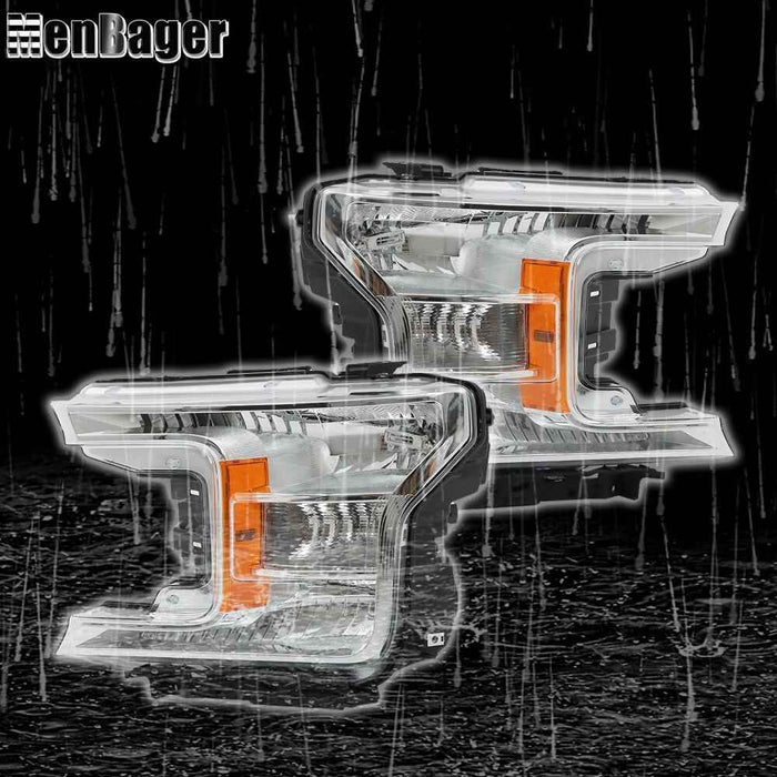 DURAFORCE Headlamps Clear Lens Halogen Fit For 2018 2019 2020 Ford F-150 LH+RH Headlights