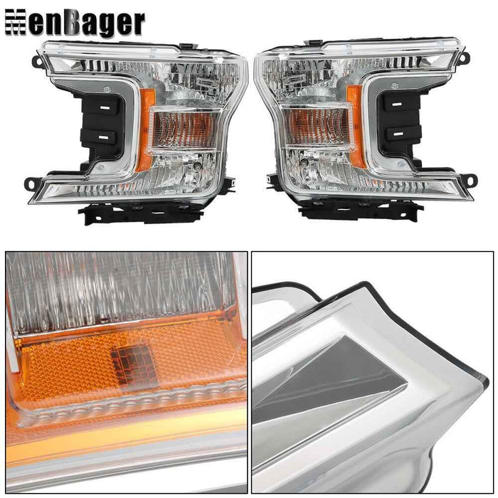 DURAFORCE Headlamps Clear Lens Halogen Fit For 2018 2019 2020 Ford F-150 LH+RH Headlights