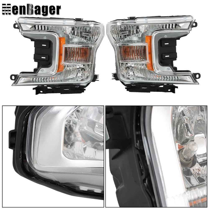 DURAFORCE Headlamps Clear Lens Halogen Fit For 2018 2019 2020 Ford F-150 LH+RH Headlights