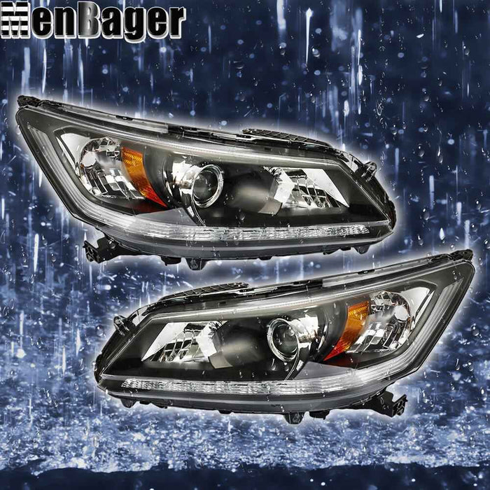 DURAFORCE Halogen Left&Right Side Headlights W/LED DRL For 2013-2015 Honda Accord Sedan