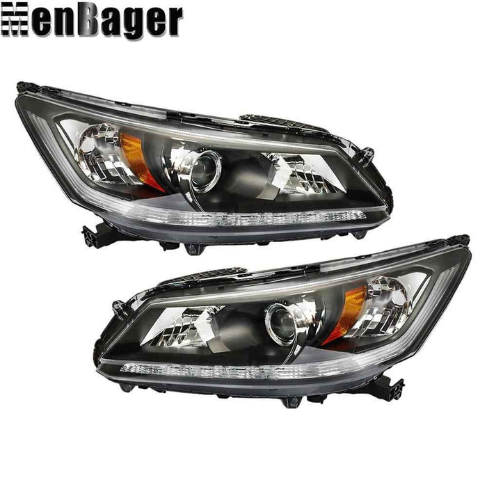 DURAFORCE Halogen Left&Right Side Headlights W/LED DRL For 2013-2015 Honda Accord Sedan