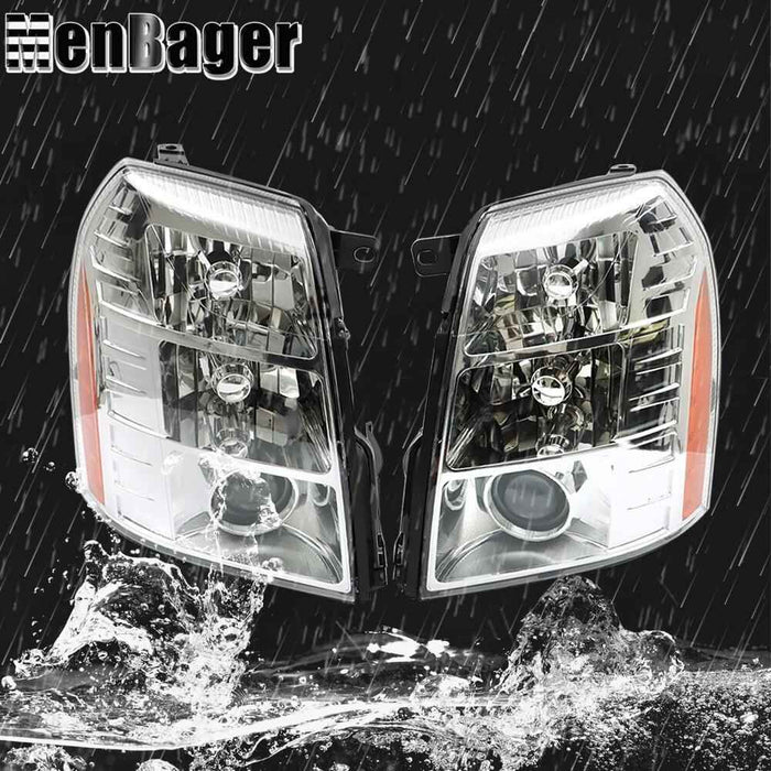 DURAFORCE Pair HID LH&RH Headlights Headlamps For Cadillac Escalade 2007-2013 2014 Chrome