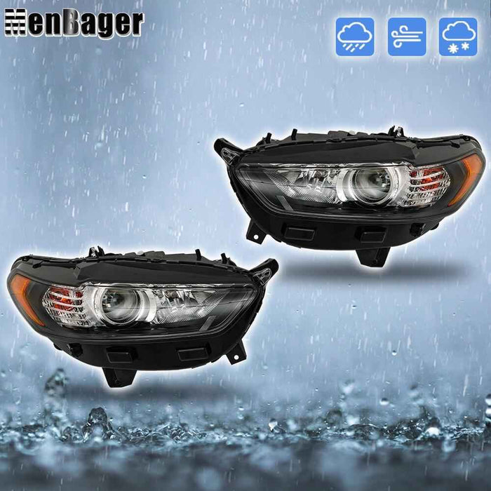 DURAFORCE Clear For 2013-2015 2016 Ford Fusion Front Headlights Headlamps Left+Right Side