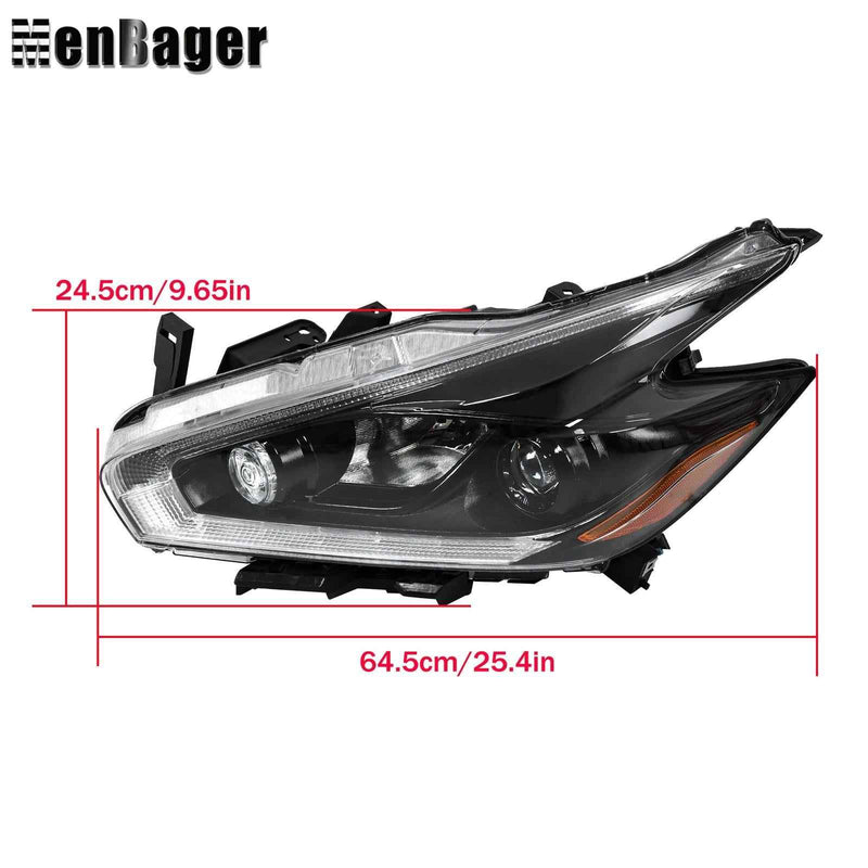 DURAFORCE For 2015 2016 2017 18 Nissan Murano Black Pair Headlights w/LED DRL Halogen Lamp
