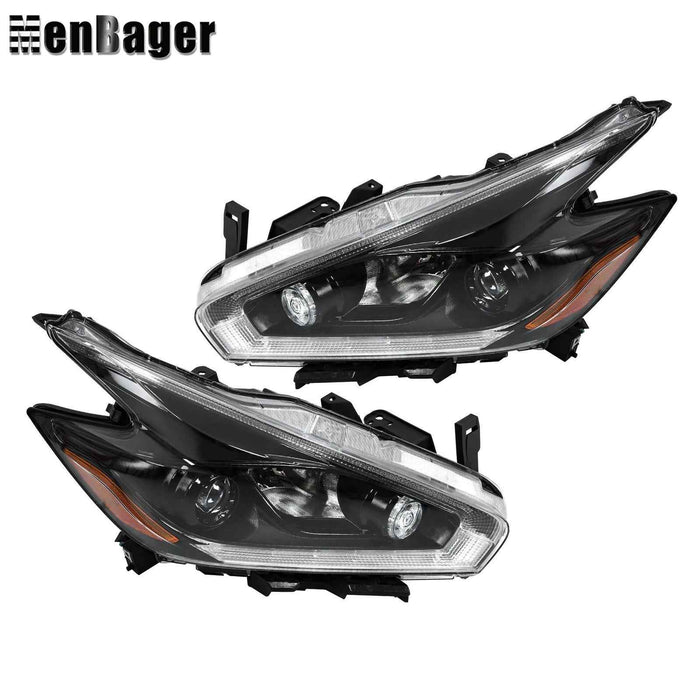 DURAFORCE For 2015 2016 2017 18 Nissan Murano Black Pair Headlights w/LED DRL Halogen Lamp