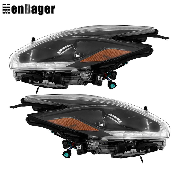 DURAFORCE For 2015 2016 2017 18 Nissan Murano Black Pair Headlights w/LED DRL Halogen Lamp