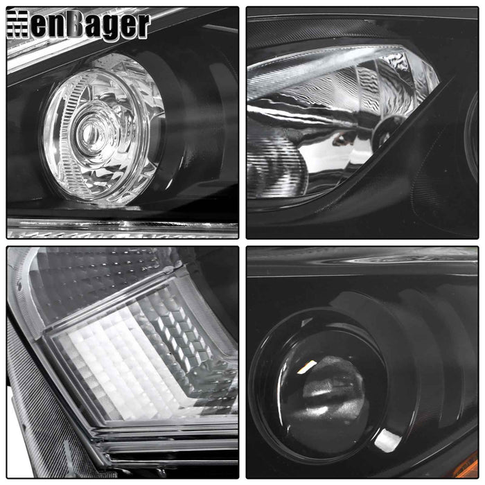 DURAFORCE For 2015 2016 2017 18 Nissan Murano Black Pair Headlights w/LED DRL Halogen Lamp