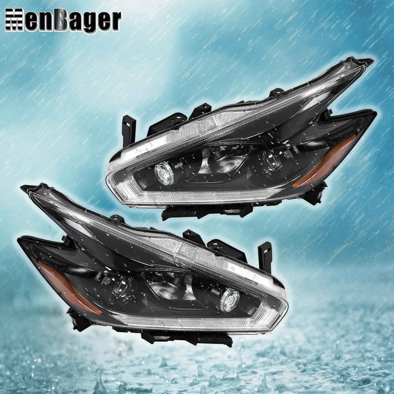 DURAFORCE For 2015 2016 2017 18 Nissan Murano Black Pair Headlights w/LED DRL Halogen Lamp