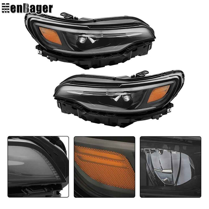 DURAFORCE For 2019-2021 2022 Jeep Cherokee Black LED Left&Right Side Headlights W/Ballast