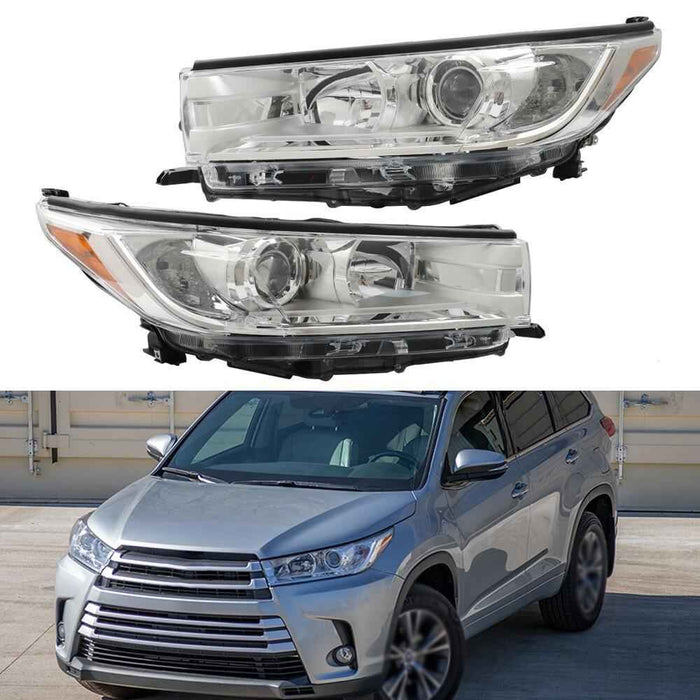 DURAFORCE Headlight Left+Right For 2017-19 Toyota Highlander LE Plus XLE Hybrid Clear Lens