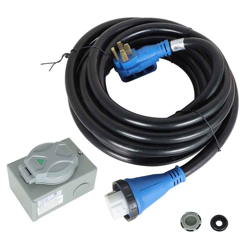 DURAFORCE 3-Prong 30 Feet 50 Amp Locking RV Extension Cord & Power Inlet Box 125V & 250V