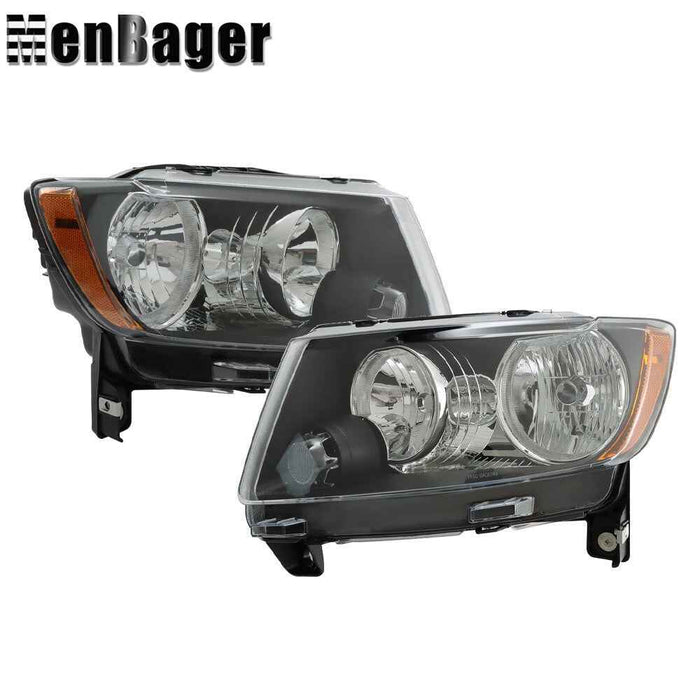DURAFORCE Headlights For 2011-2013 Jeep Grand Cherokee/2011-2017 Compass Halogen Lamps L+R