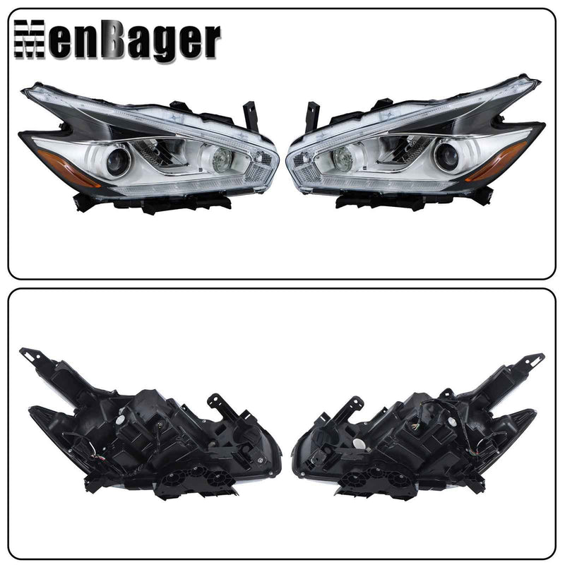 DURAFORCE Clear Lens Headlights For 2015 16 17 18 Nissan Murano LH+RH Headlamps LED W/DRL