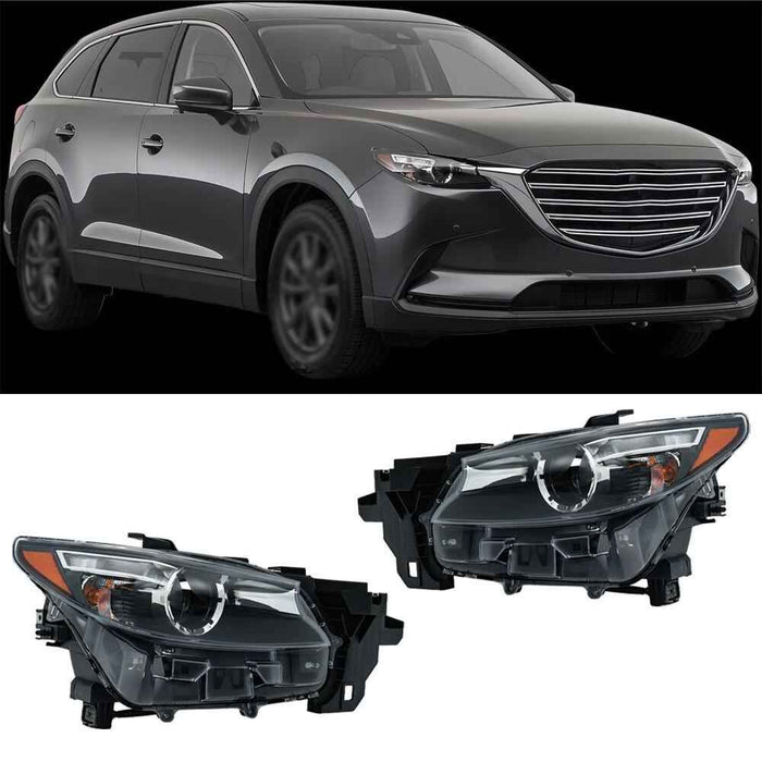 DURAFORCE Headlight For Mazda CX-9 2016-2023 LED Halogen Driver+Passenger Side Pair NO AFS