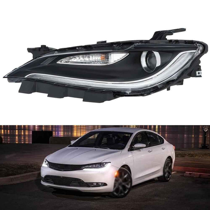 DURAFORCE Black Trim For Chrysler 200 2015-2017 Headlight Halogen Left/Driver W/LED DRL