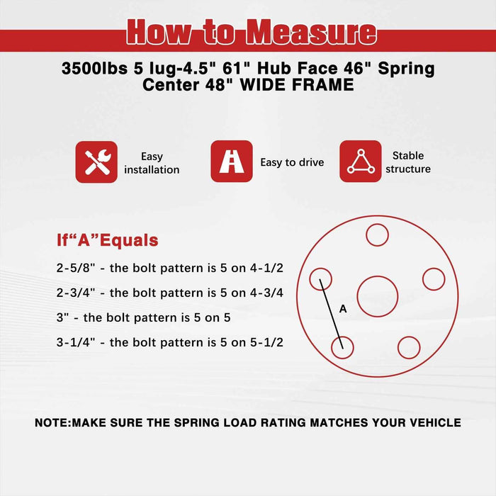 DURAFORCE 3.5K Trailer Axle 3500 lbs 5 lug 61" Hub Face 46" Spring Center 48" Wide Frame