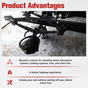 DURAFORCE 3.5K Trailer Axle 3500 lbs 5 lug 61" Hub Face 46" Spring Center 48" Wide Frame