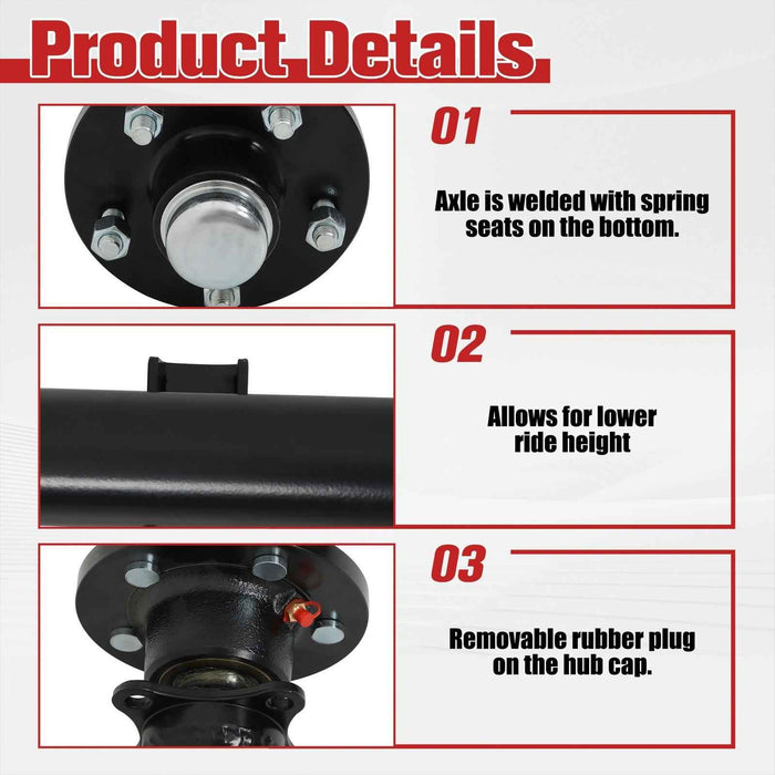 DURAFORCE 3.5K Trailer Axle 3500 lbs 5 lug 61" Hub Face 46" Spring Center 48" Wide Frame