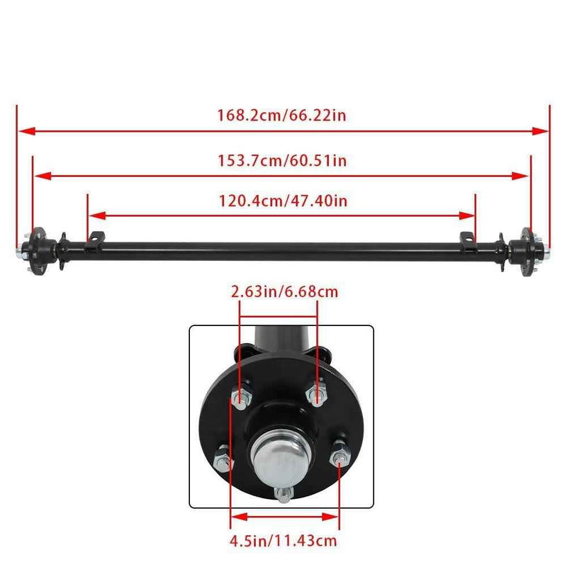 DURAFORCE 3.5K Trailer Axle 3500 lbs 5 lug 61" Hub Face 46" Spring Center 48" Wide Frame