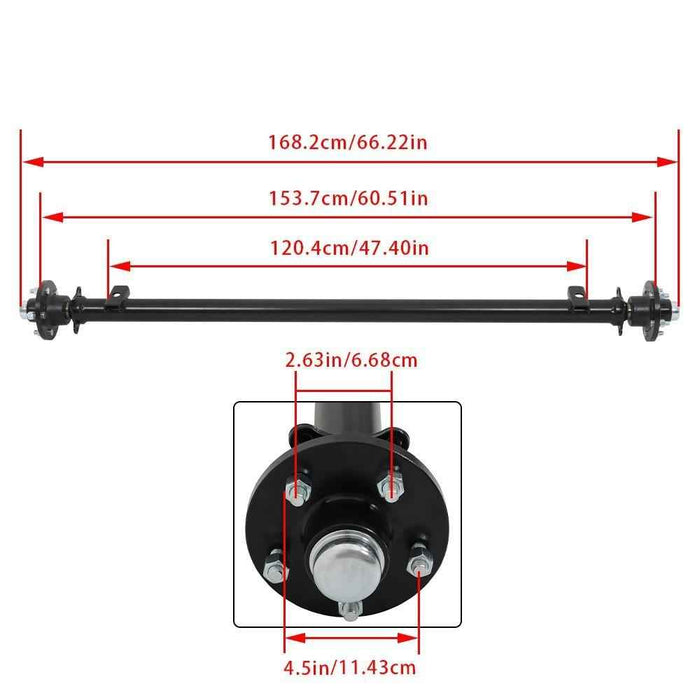 DURAFORCE 3.5K Trailer Axle 3500 lbs 5 lug 61" Hub Face 46" Spring Center 48" Wide Frame
