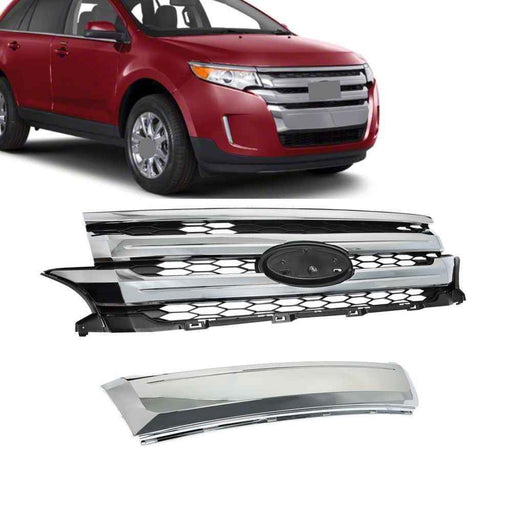 DURAFORCE For 2011-2014 Ford Edge Front Upper Grill Assembly Chrome Molding Trim Grille