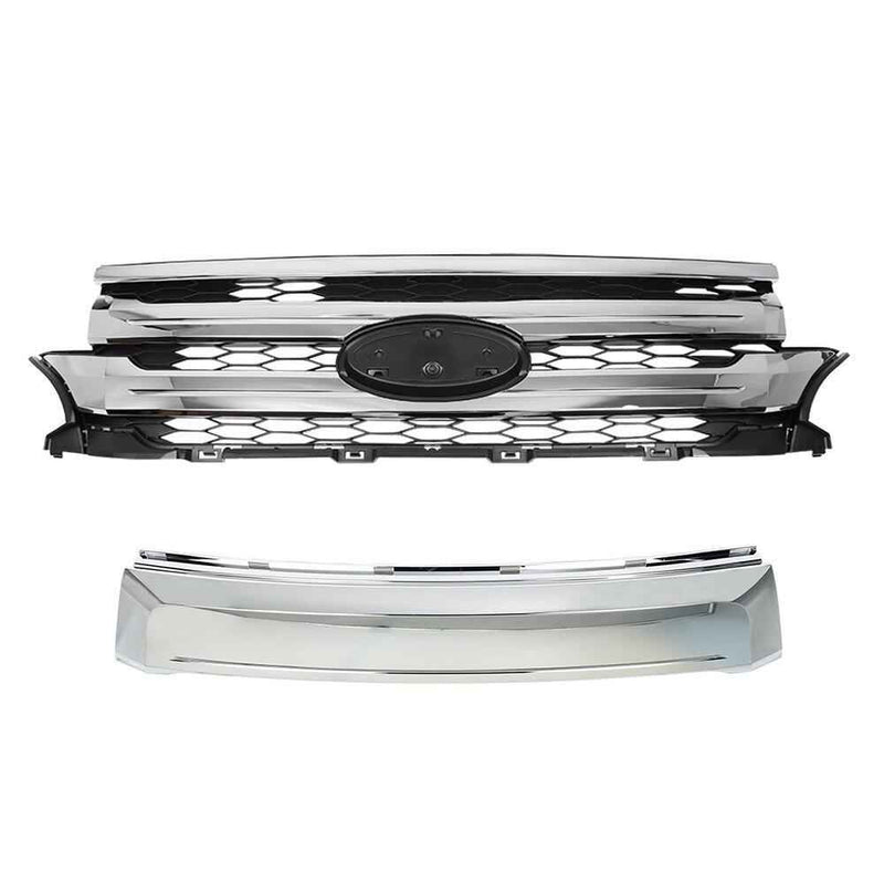 DURAFORCE For 2011-2014 Ford Edge Front Upper Grill Assembly Chrome Molding Trim Grille