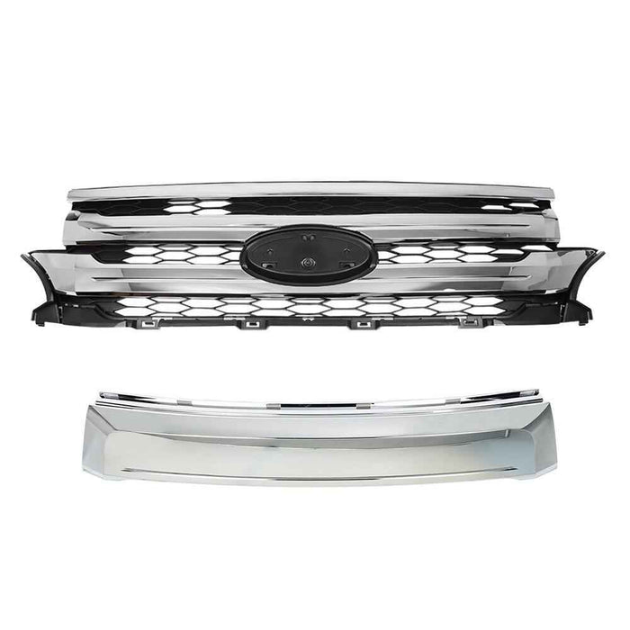 DURAFORCE For 2011-2014 Ford Edge Front Upper Grill Assembly Chrome Molding Trim Grille