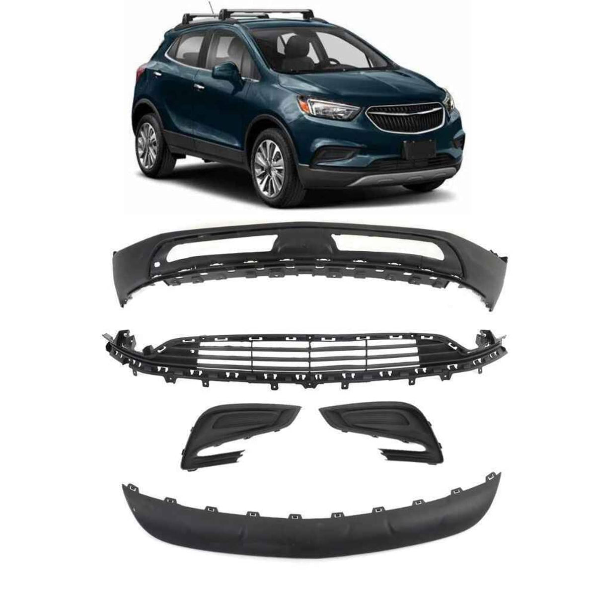 For Buick Encore 2017-2022 Lower Bumper Cover Set+Lower Grilel+Fog Lig ...