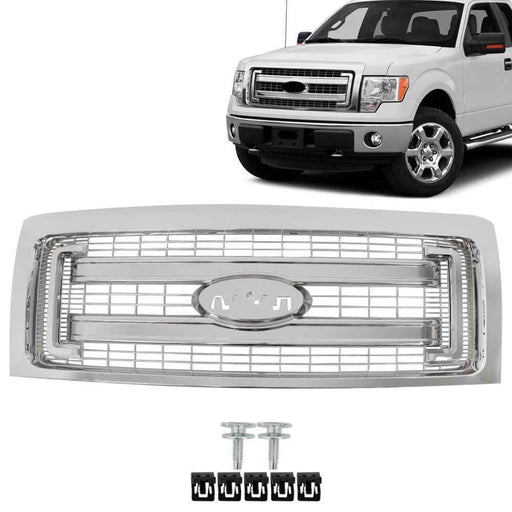 DURAFORCE Fit For 2009-2014 Ford F150 Front Upper Bumper Chrome Grille Horizontal Billet