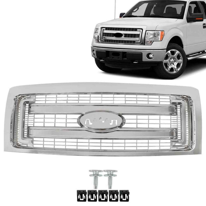 DURAFORCE Fit For 2009-2014 Ford F150 Front Upper Bumper Chrome Grille Horizontal Billet