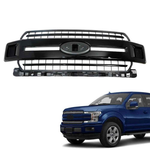 DURAFORCE Fit For 2018-2020 Ford F-150 XL XLT Front Upper Bumper Grille Glossy Black Grill