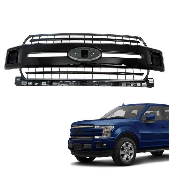 DURAFORCE Fit For 2018-2020 Ford F-150 XL XLT Front Upper Bumper Grille Glossy Black Grill