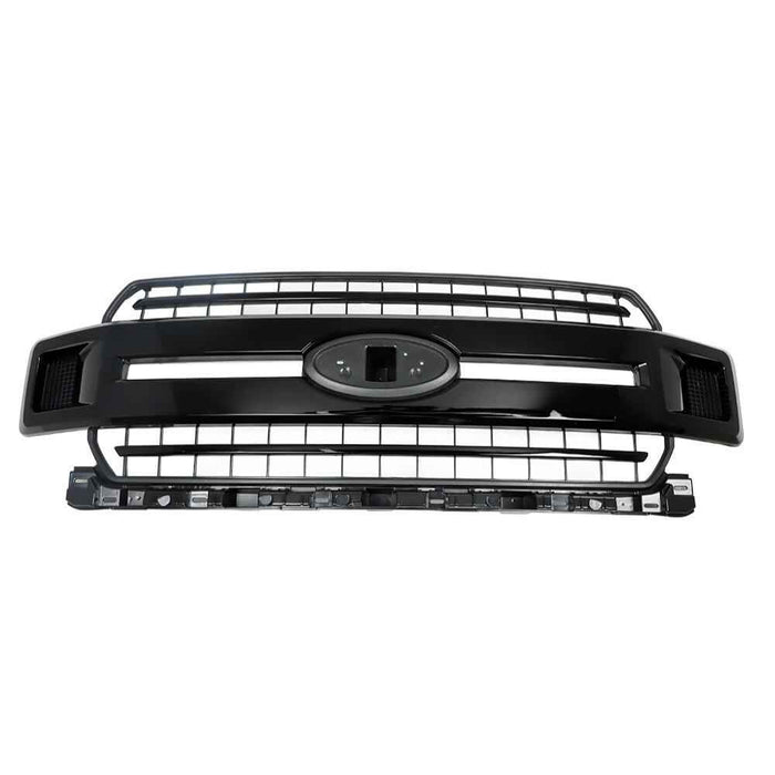 DURAFORCE Fit For 2018-2020 Ford F-150 XL XLT Front Upper Bumper Grille Glossy Black Grill