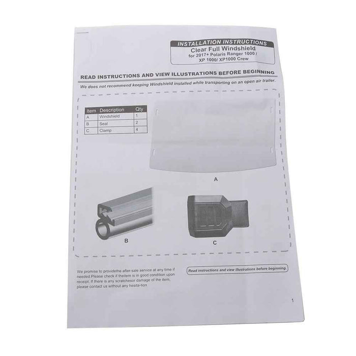 DURAFORCE 2013-2023 2024 Full Windshield For Polaris Ranger XP 570 XP 900 1000 Crew Diesel