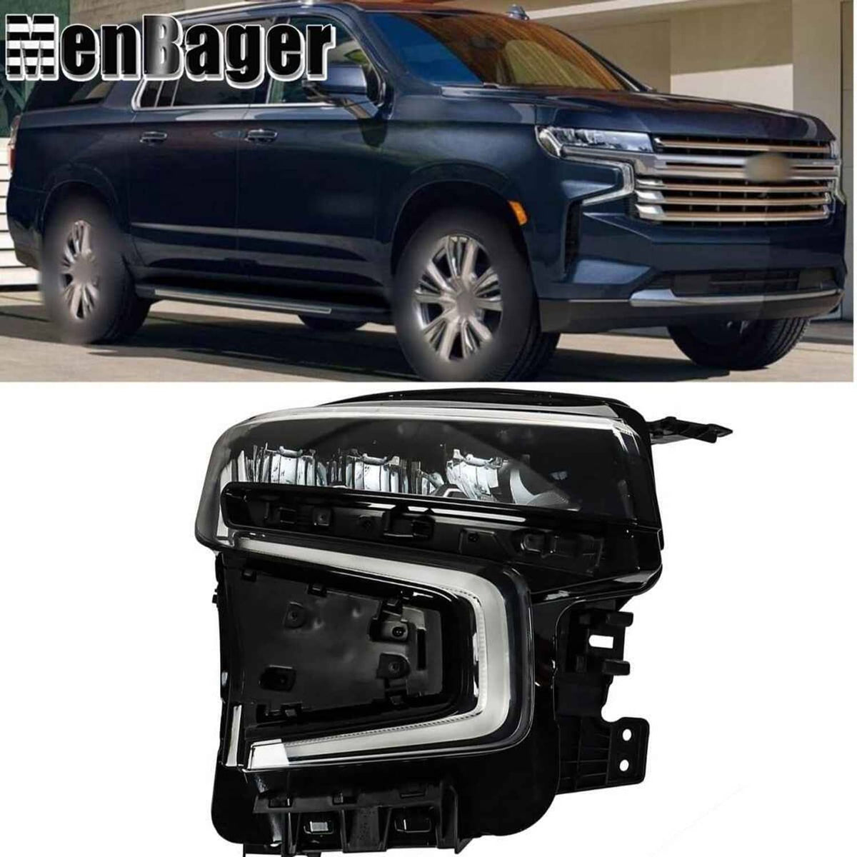 Passenger Right LED Headlight Assembly – For Chevy Tahoe/Suburban 2021-2023, Black Housing Clear Lens