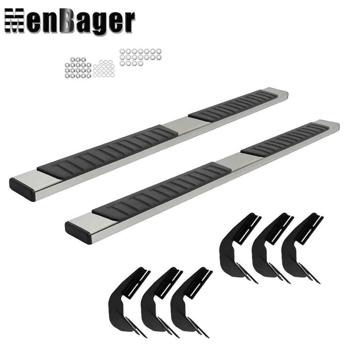 DURAFORCE Black Silver Side Steps Running Boards 6" For 2019-2024 Dodge Ram 1500 Crew Cab