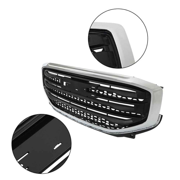 DURAFORCE Black Mesh Chrome Frame Grill For GMC Acadia SLE/SL 17 18 19 Front Upper Grille