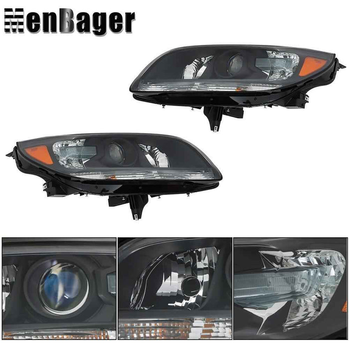 DURAFORCE Headlights Halogen W/O Bulb Black For Chevy Malibu 2013 14 2015 Headlamps