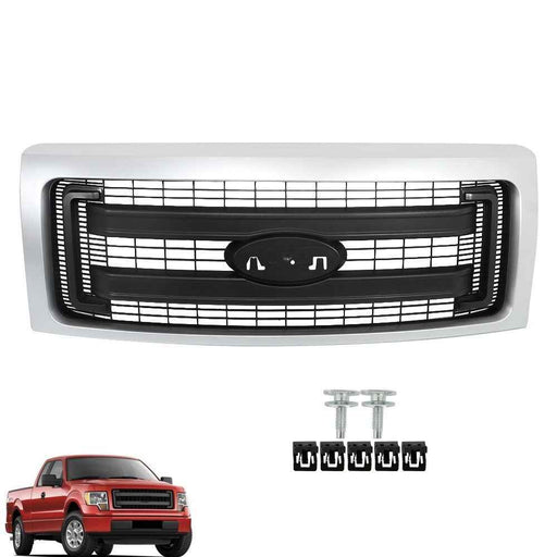 DURAFORCE For 2009-2014 Ford F150 Front Upper Grille Silver Black Grill DL3Z-8200-CPTM