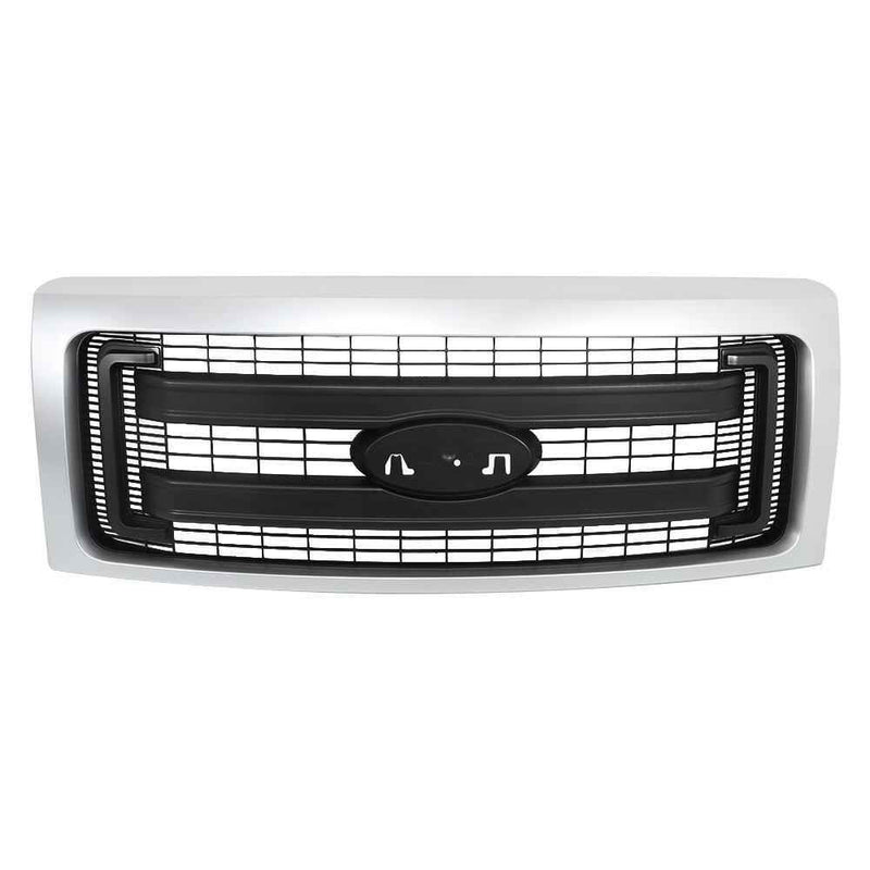 DURAFORCE For 2009-2014 Ford F150 Front Upper Grille Silver Black Grill DL3Z-8200-CPTM