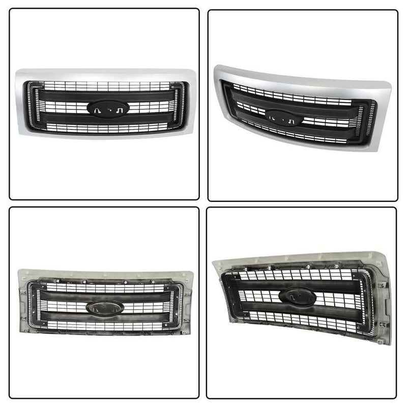 DURAFORCE For 2009-2014 Ford F150 Front Upper Grille Silver Black Grill DL3Z-8200-CPTM