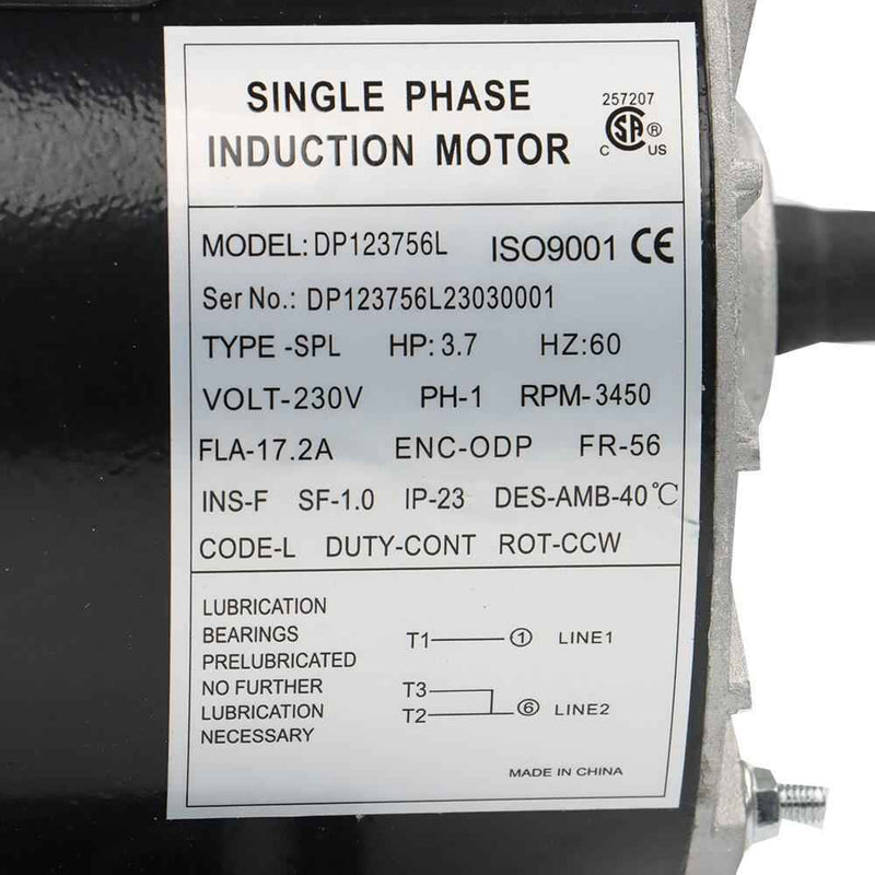DURAFORCE 3.7 HP 3450 RPM Electric Motor Compressor Duty 1 Phase 5/8" Shaft 230 V 56 Frame