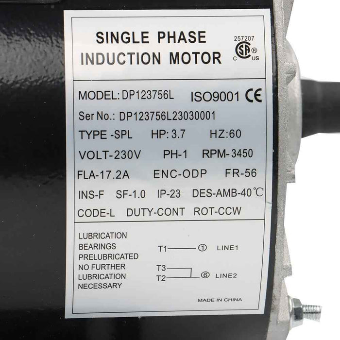 DURAFORCE 3.7 HP 3450 RPM Electric Motor Compressor Duty 1 Phase 5/8" Shaft 230 V 56 Frame