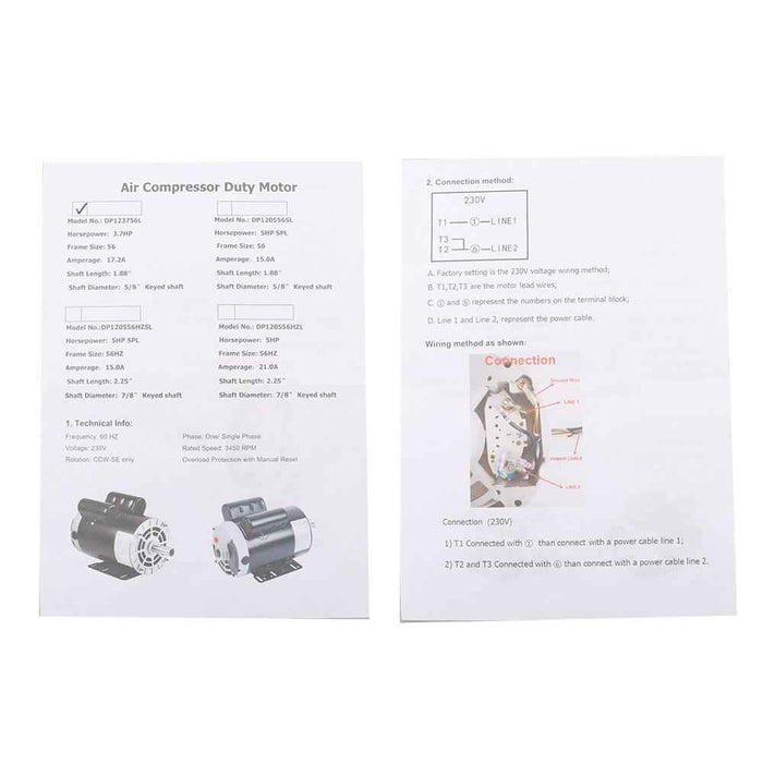 DURAFORCE 3.7 HP 3450 RPM Electric Motor Compressor Duty 1 Phase 5/8" Shaft 230 V 56 Frame
