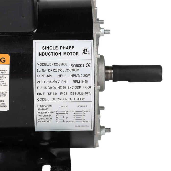 DURAFORCE 3HP 1Phase SPL Air Compressor Electric Motor 3450RPM 56Frame 115/230v 5/8"Shaft